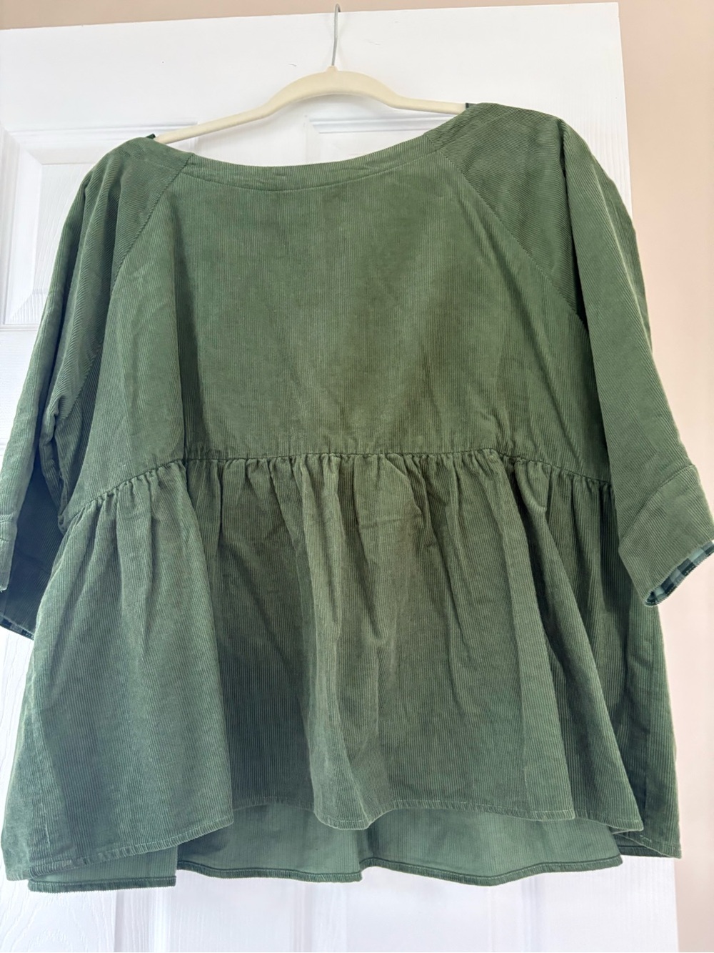 Anthropologie Olive Green Corduroy Peplum Tunic